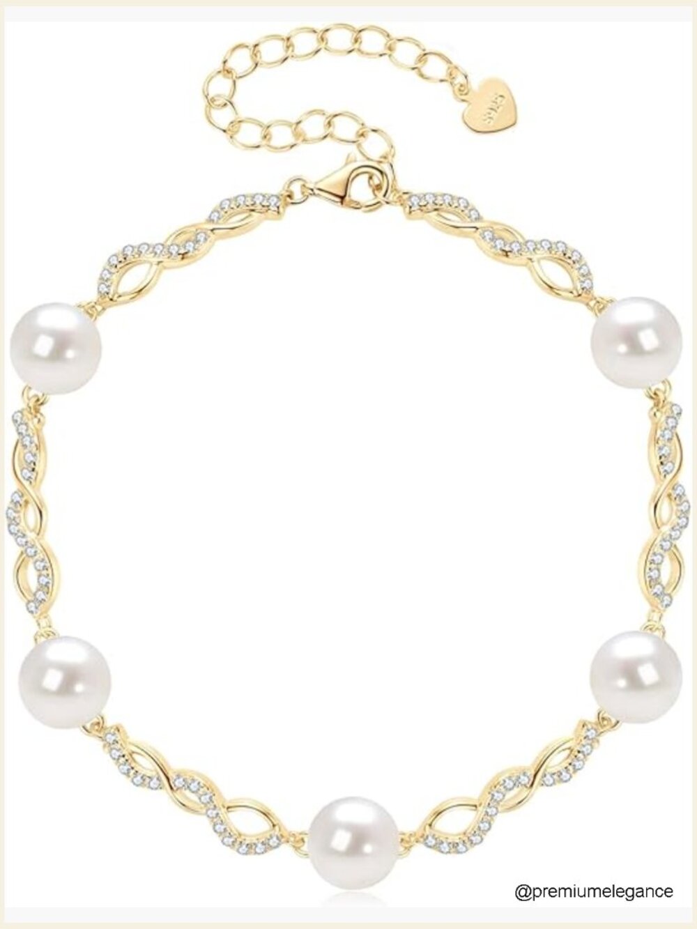 Infinity Pearl Bracelet with CZ Inlay, Adjustable, June Birthstone Gift